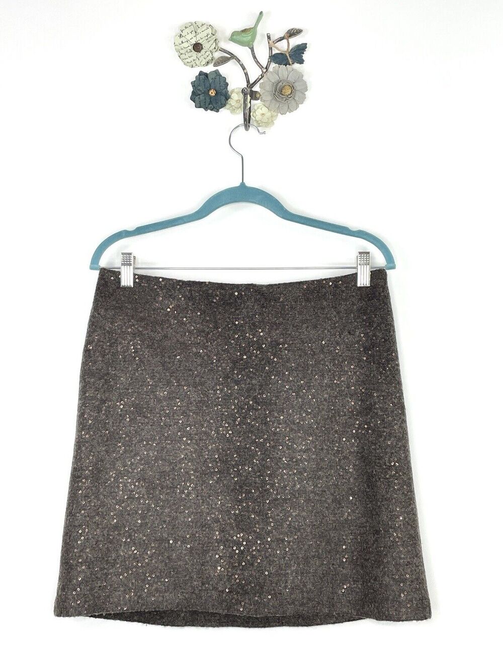 J Jill Knit Skirt Petite Size 6P Brown Sequin Wool Blend